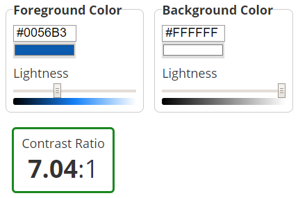 Ratio for link text color, and background color